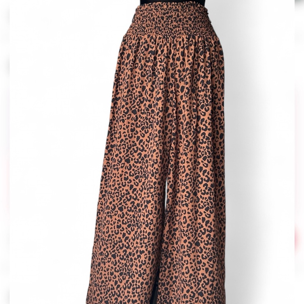 SIENN SKY Brown and Black  Animal Print Wide-Leg Pants L.